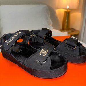 Chanel Dad sandals cloth sandal, Size 37 Black